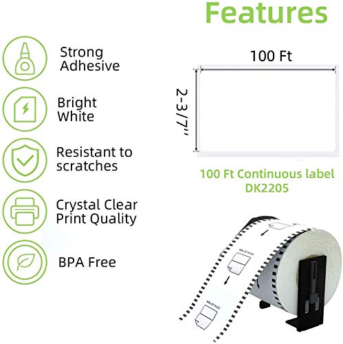 SBC Self Adhesive Brother (DK-22205) Compatible Label Tape- 62mm x 30 Meter Rolls with 1 Stand (Pack of 12)