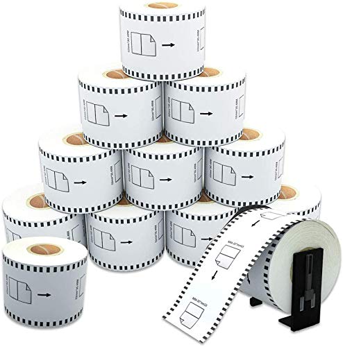 SBC Self Adhesive Brother (DK-22205) Compatible Label Tape- 62mm x 30 Meter Rolls with 1 Stand (Pack of 12)