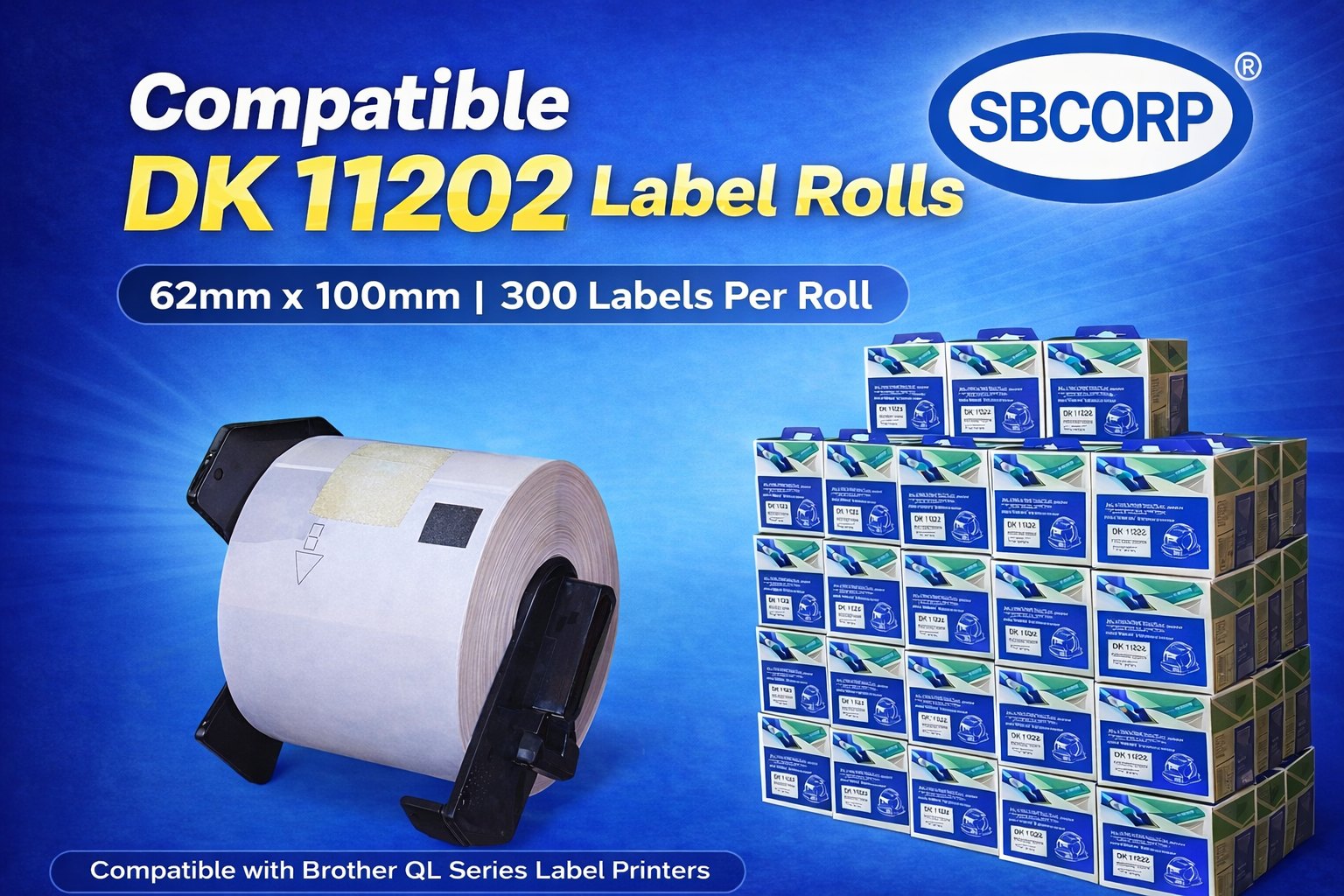 DK-11202 compatible label roll 62mm x 100mm, 300 labels — SBCORP