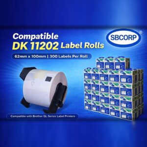SBCORP compatible DK-11202 label rolls 62mm x 100mm, 300 labels per roll