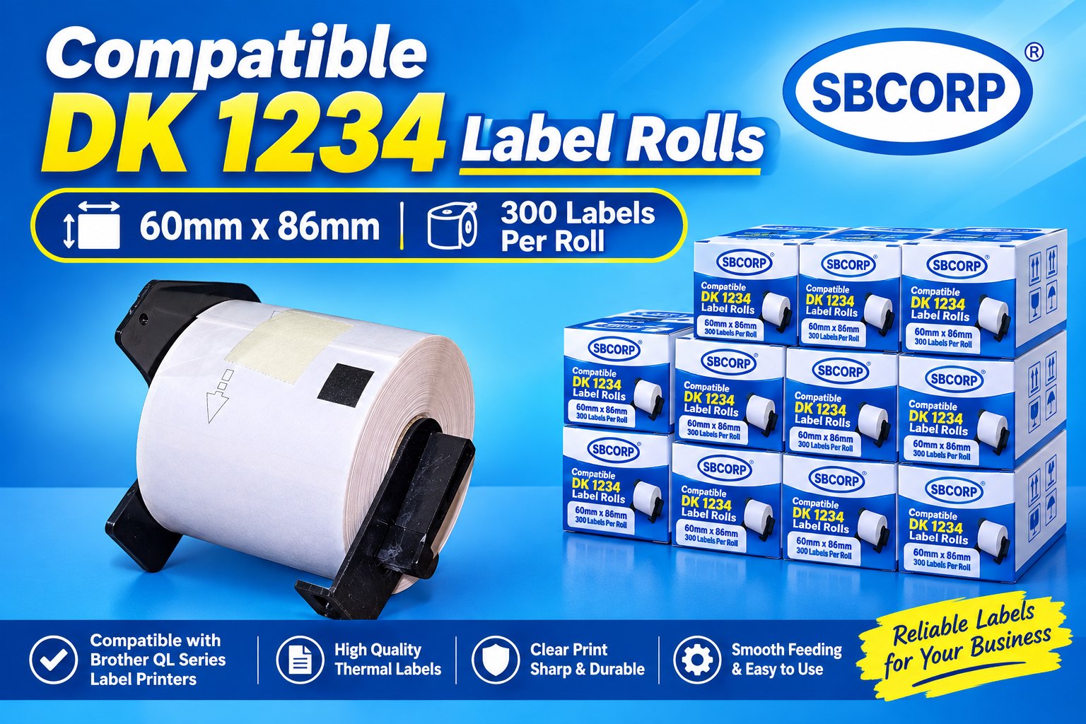 DK-1234 compatible label roll 60mm x 86mm, 300 labels — SBCORP
