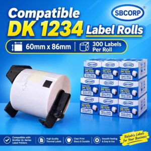 SBCORP compatible DK-1234 label rolls 60mm x 86mm, 300 labels per roll