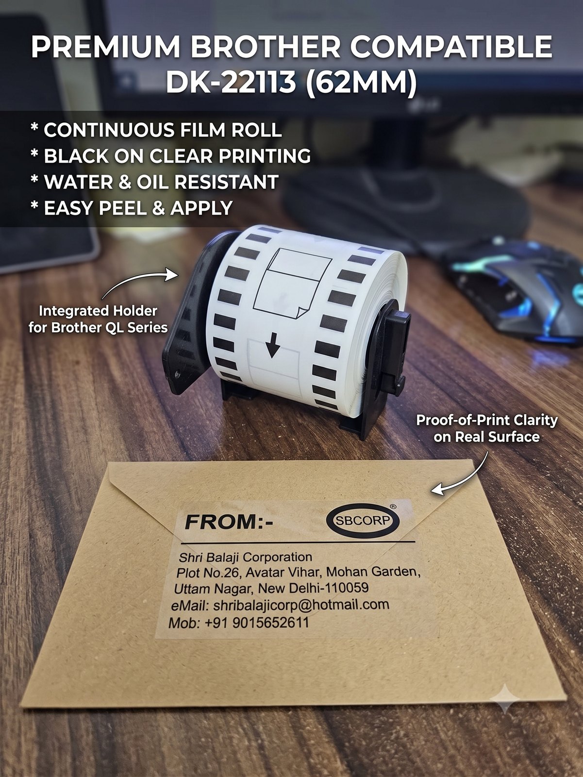 DK-22113 Brother compatible clear film roll 62mm — SBCORP