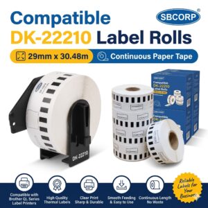 DK-22210 compatible continuous paper label roll 29mm x 30.48m — SBCORP