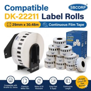 DK-22211 compatible white film label roll 29mm x 30.48m — SBCORP