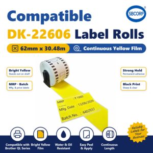DK-22606 compatible yellow film label roll 62mm x 30.48m — SBCORP